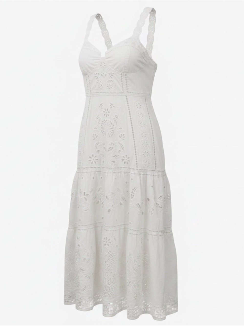 FARM Rio White Eyelet Midi Dress with Scalloped Straps - Picture 4 of 11